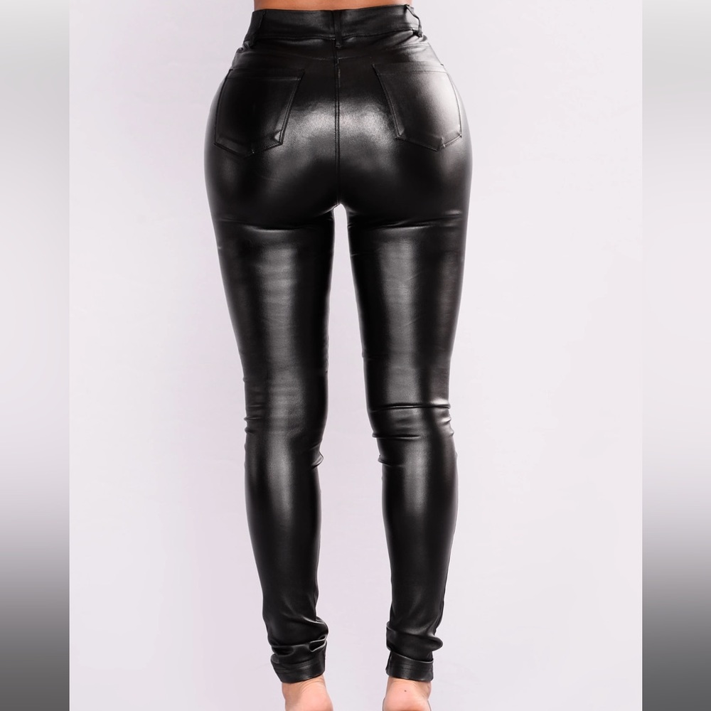 Black Faux Leather High Rise Pants